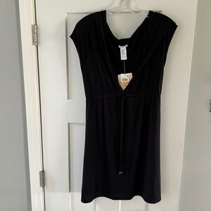 NWT Dotti Black HoodedSwim Coverup ‎ Dress Drawstring Waist Womens